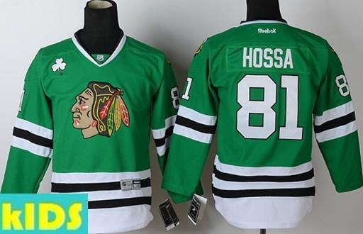 Kids Chicago Blackhawks 81 Marian Hossa Green Hockey NHL Jersey For Sale