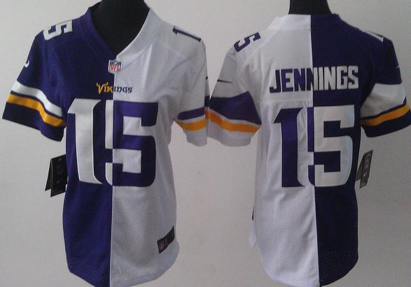 Cheap Women Nike Minnesota Vikings 15 Greg Jennings White Purple Split NFL Jerseys 2013 New Style