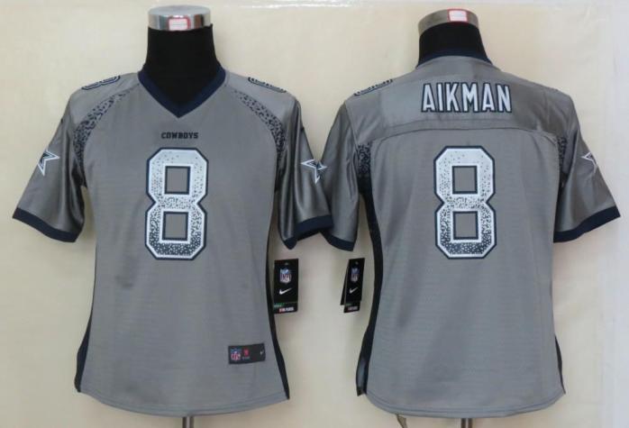 Cheap Women Nike Dallas Cowboys 8 Troy Aikman Grey Drift Fashion Elite NFL Jerseys 2013 New