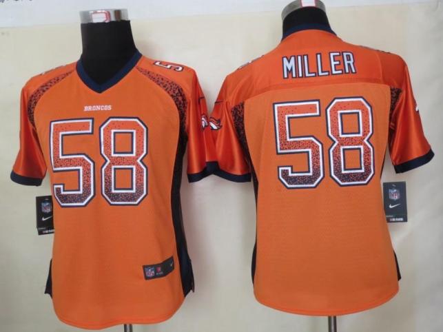Cheap Women Nike Denver Broncos 58# Von Miller Orange Drift Fashion Elite NFL Jerseys 2013 New