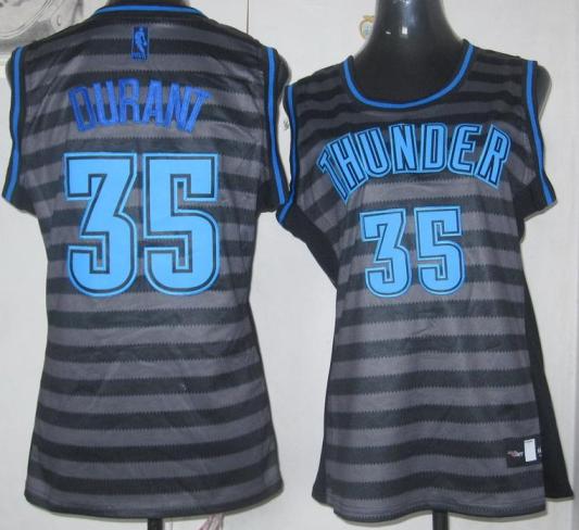 Cheap Women Oklahoma City Thunder 35 Kevin Durant Grey With Black Strip Revolution 30 Swingman NBA Jerseys