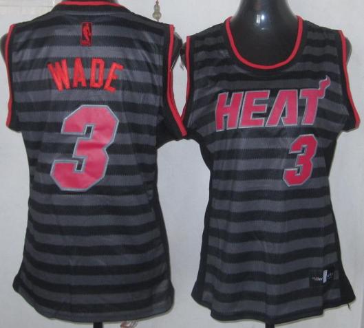 Cheap Women Miami Heat 3 Dwyane Wade Grey With Black Strip Revolution 30 Swingman NBA Jerseys