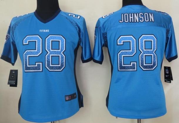 Cheap Women Nike Tennessee Titans 28 Chris Johnson Light Blue Drift Fashion Elite NFL Jerseys