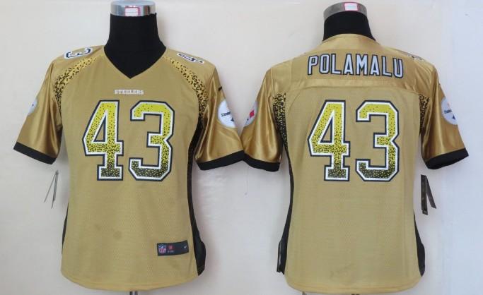 Cheap Women Nike Pittsburgh Steelers 43 Troy Polamalu Gold Drift Fashion Elite NFL Jerseys