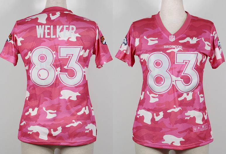 Cheap Women Nike Denver Broncos 83 Wes Welker 2013 New Pink Camo Fashion NFL Jerseys