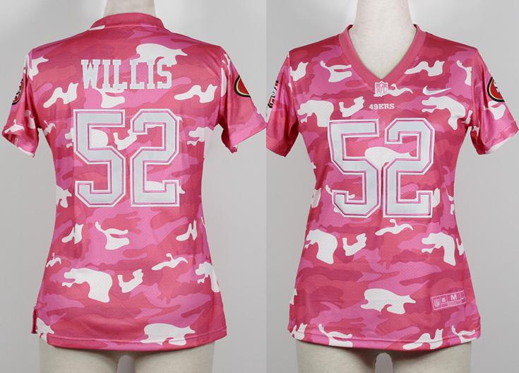 Cheap Women Nike San Francisco 49ers 52 Patrick Willis 2013 New Pink Camo Fashion NFL Jerseys