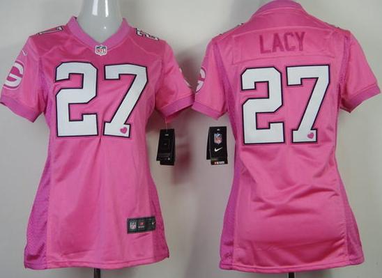 Cheap Women Nike Green Bay Packers 27 Eddie Lacy Pink Love NFL Jerseys