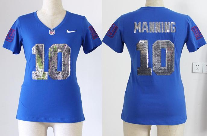Cheap Women Nike New York Giants 10 Eli Manning Blue Handwork Sequin lettering Fashion NFL Jerseys