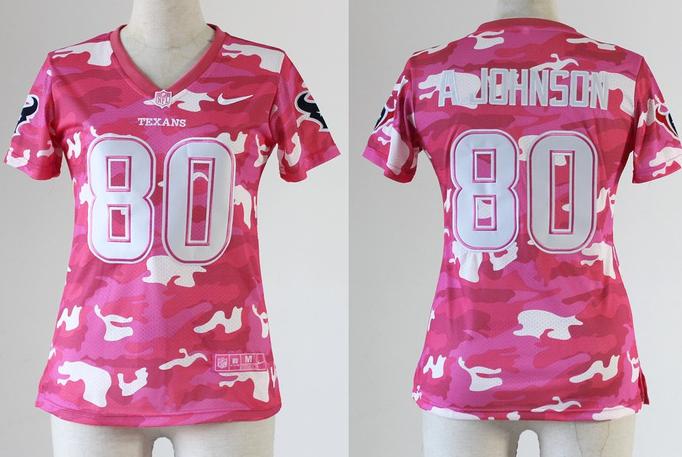 Cheap Women Nike Houston Texans 80 Andre Johnson 2013 New Pink Camo Fashion NFL Jerseys