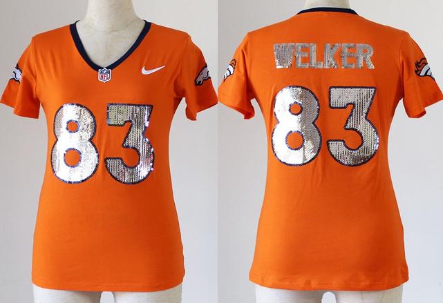 Cheap Women Nike Denver Broncos 83 Wes Welker Orange Handwork Sequin lettering Fashion NFL Jerseys