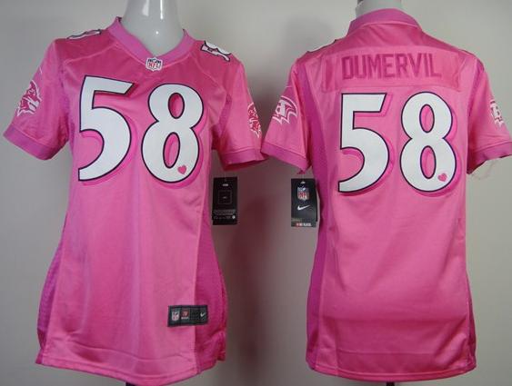 Cheap Women Nike Baltimore Ravens 58 Elvis Dumervil Pink Love NFL Jerseys