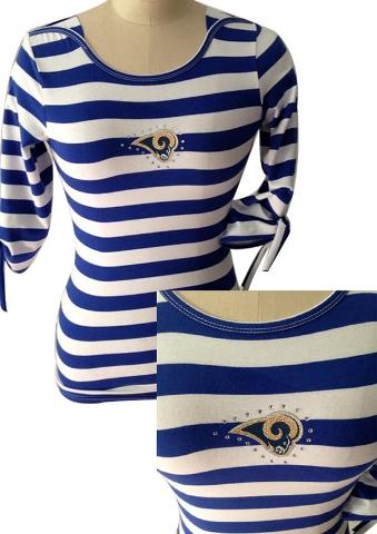 Cheap Ladies St Louis Rams Striped Boat Neck Three-Quarter Sleeve T-Shirt