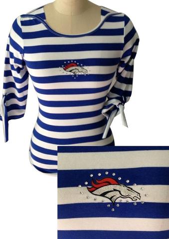 Cheap Ladies Denver Broncos Striped Boat Neck Three-Quarter Sleeve T-Shirt