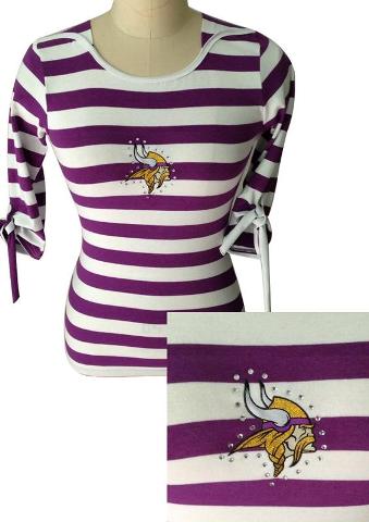 Cheap Ladies Minnesota Vikings Striped Boat Neck Three-Quarter Sleeve T-Shirt