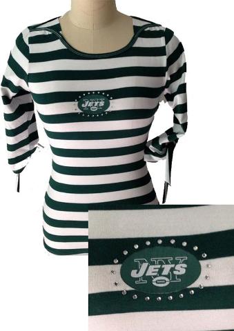 Cheap Ladies New York Jets Striped Boat Neck Three-Quarter Sleeve T-Shirt