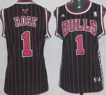 Cheap Women Chicago Bulls 1 Derrick Rose Black Red Strip NBA Jerseys