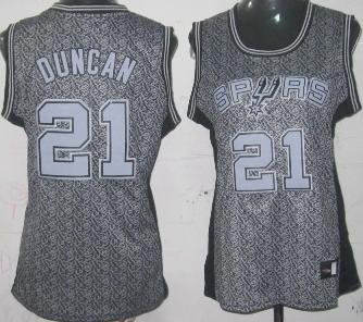 Cheap Women San Antonio Spurs 21 Tim Duncan Grey Static Fashion Swingman NBA Jersey