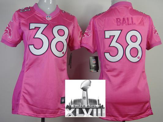 Cheap Women Nike Denver Broncos 38 Montee Ball Pink Love 2014 Super Bowl XLVIII NFL Jerseys