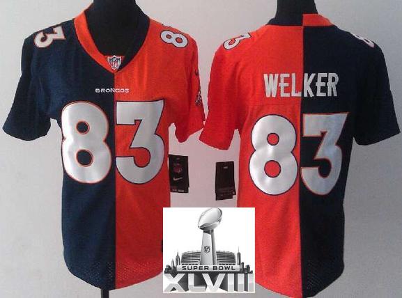 Cheap Women Nike Denver Broncos 83 Wes Welker Orange Blue Split 2014 Super Bowl XLVIII NFL Jerseys