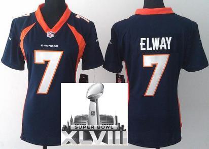 Cheap Women Nike Denver Broncos 7 John Elway Blue 2014 Super Bowl XLVIII NFL Jerseys New Style
