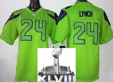 Kids Nike Seattle Seahawks 24 Marshawn Lynch Green 2014 Super Bowl XLVIII NFL Jerseys Cheap