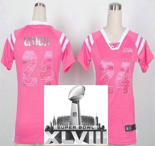 Cheap Women Nike Seattle Seahawks 24 Marshawn Lynch Pink Handwork Sequin Name Fashion 2014 Super Bowl XLVIII NFL Jerseys