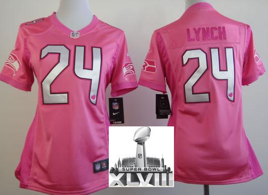 Cheap Women Nike Seattle Seahawks 24 Marshawn Lynch Pink Love 2014 Super Bowl XLVIII NFL Jerseys