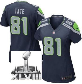 Cheap Women Nike Seattle Seahawks 81 Golden Tate Blue 2014 Super Bowl XLVIII NFL Jerseys