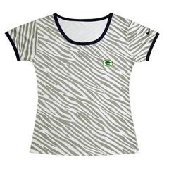 Cheap Women Nike Green Bay Packers Chest Embroidered Logo Zebra Stripes T-shirt