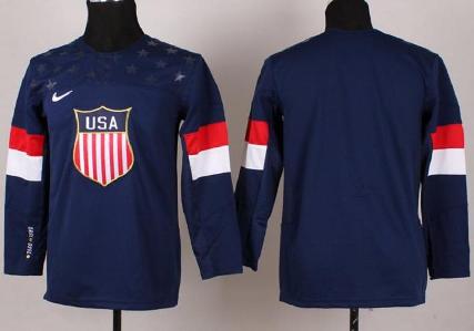 Kids 2014 Winter Olympics USA Team Blank Blue Hockey Jerseys For Sale