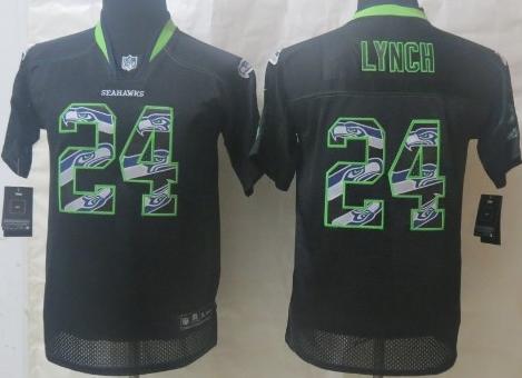 Kids Nike Seattle Seahawks 24 Marshawn Lynch Lights Out Black Elite NFL Jersey 2014 New Cheap