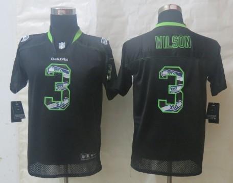 Kids Nike Seattle Seahawks 3 Russell Wilson Lights Out Black Elite NFL Jersey 2014 New Cheap