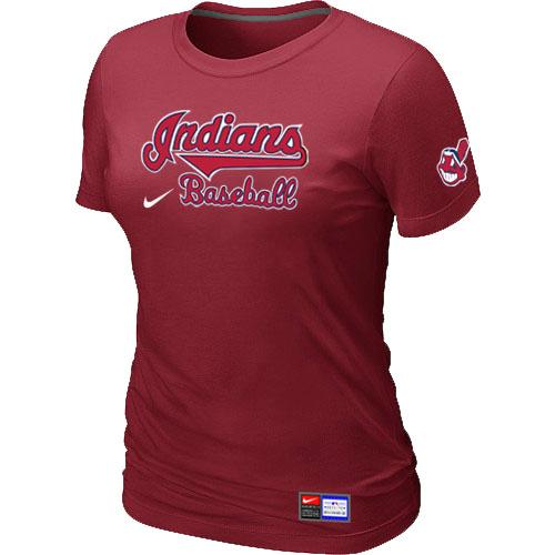 Cheap Women Nike Cleveland Indians Red Short Sleeve Practice MLB T-Shirt