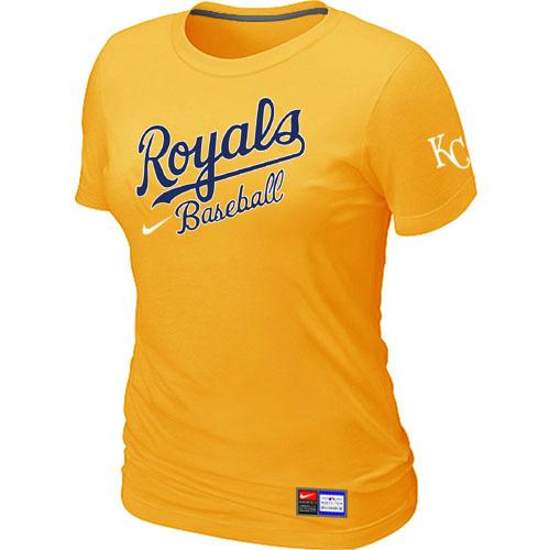 Cheap Women Nike Kansas City Royals Yellow Short Sleeve Practice MLB T-Shirt