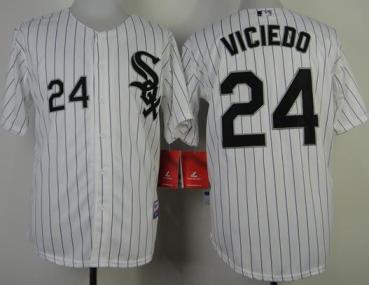 Chicago White Sox 24 Dayan Viciedo White Black Strip MLB Jerseys Cheap