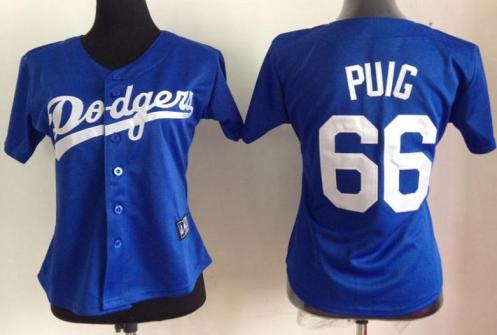 Women Los Angeles Dodgers 66 Yasiel Puig Blue MLB Jerseys Cheap