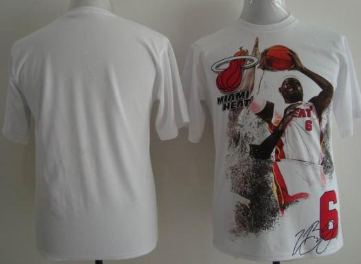Miami Heat 6 Lebron James White White NBA T-Shirt 2 Cheap