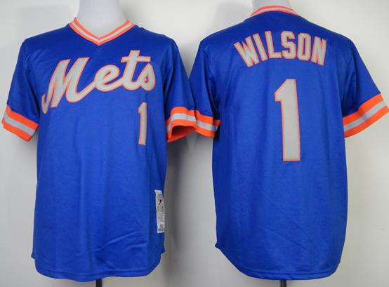 New York Mets 1 Mookie Wilson 1983 Throwback Blue MLB Jerseys