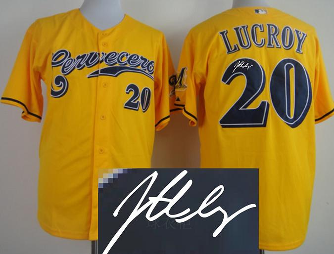 Milwaukee Brewers 20 Jonathan Lucroy Yellow Signed MLB Jerseys Cheap