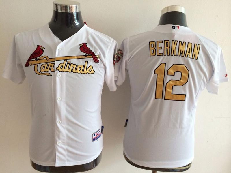Kids St. Louis Cardinals 12 Lance Berkman White Gold Number MLB Baseball Jerseys Cheap