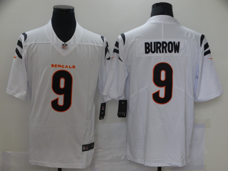 Men's Cincinnati Bengals #9 Joe Burrow 2021 Nike White Vapor Limited Jersey