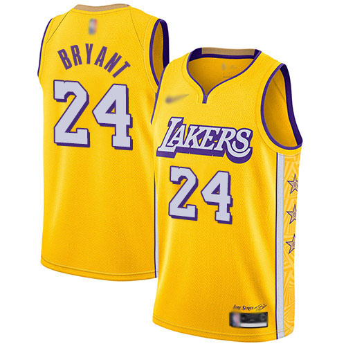 Men's Nike Los Angeles Lakers #24 Kobe Bryant Gold Basketball Swingman City Edition 2019 20 Jersey