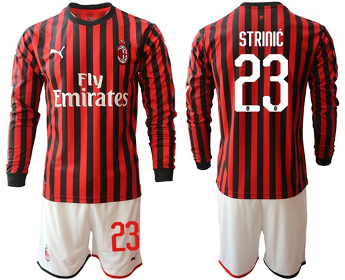 AC Milan #23 Strinic Home Long Sleeves Soccer Club Jersey