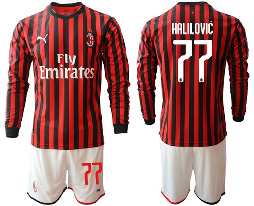 AC Milan #77 Halilovic Home Long Sleeves Soccer Club Jersey
