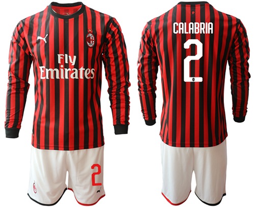 AC Milan #2 Calabria Home Long Sleeves Soccer Club Jersey
