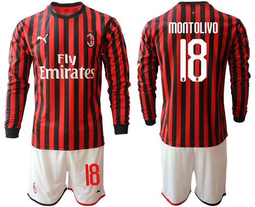 AC Milan #18 Montolivo Home Long Sleeves Soccer Club Jersey