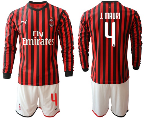 AC Milan #4 J.Mauri Home Long Sleeves Soccer Club Jersey