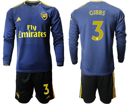 Arsenal #3 Gibbs Blue Long Sleeves Soccer Club Jersey
