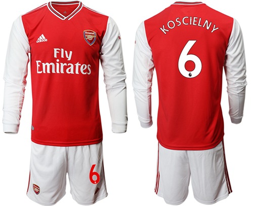 Arsenal #6 Koscielny Red Home Long Sleeves Soccer Club Jersey