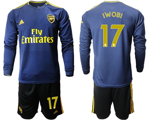 Arsenal #17 Iwobi Blue Long Sleeves Soccer Club Jersey